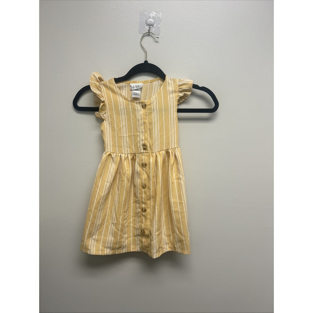 Nicole Miller Yellow Striped  Button Dress Toddler Girls 3R Ruffle Sleeves
